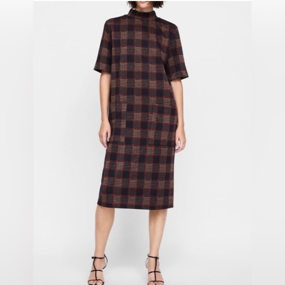 Zara plaid mock neck dress
